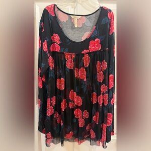 Matilda Jane Black Floral Babydoll Tunic with Pink Roses
